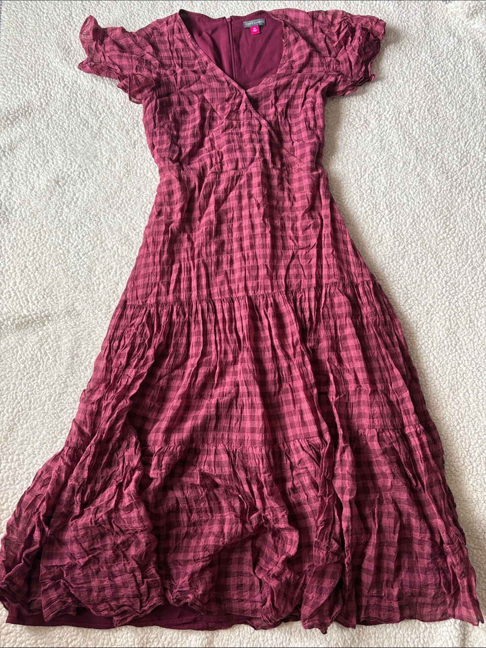 Vince Camuto red pink gingham dress